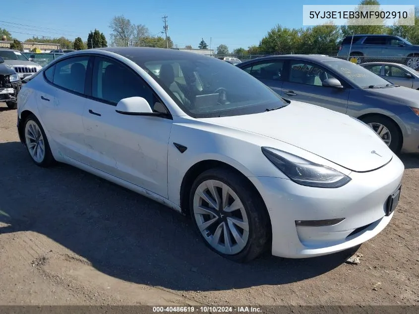 2021 Tesla Model 3 Long Range Dual Motor All-Wheel Drive VIN: 5YJ3E1EB3MF902910 Lot: 40486619