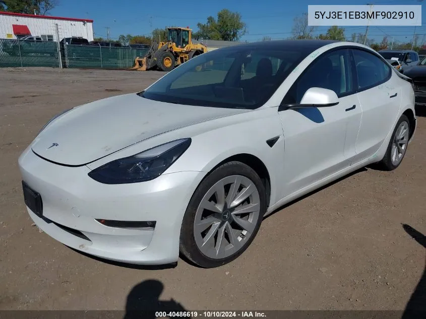 2021 Tesla Model 3 Long Range Dual Motor All-Wheel Drive VIN: 5YJ3E1EB3MF902910 Lot: 40486619