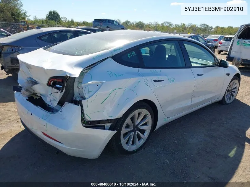 2021 Tesla Model 3 Long Range Dual Motor All-Wheel Drive VIN: 5YJ3E1EB3MF902910 Lot: 40486619