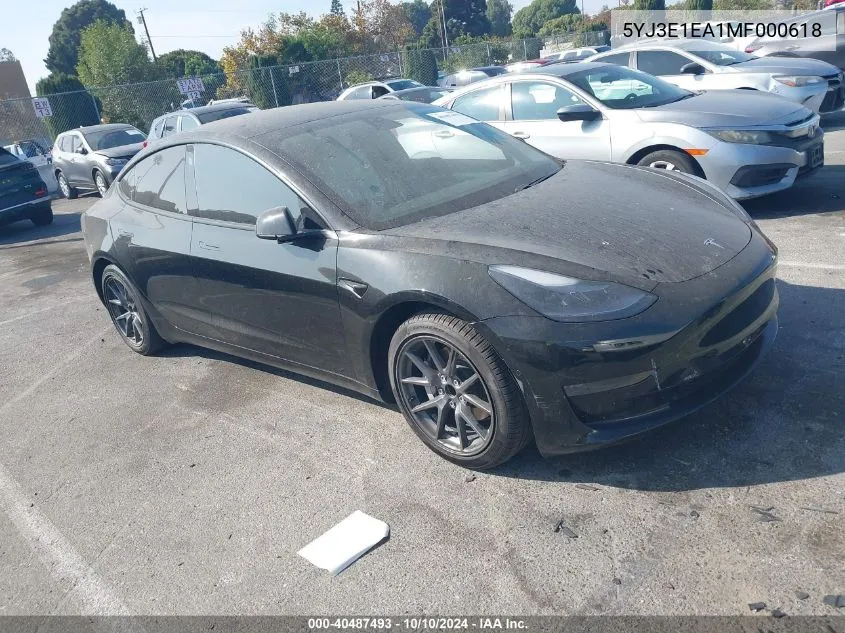 2021 Tesla Model 3 Standard Range Plus Rear-Wheel Drive VIN: 5YJ3E1EA1MF000618 Lot: 40487493