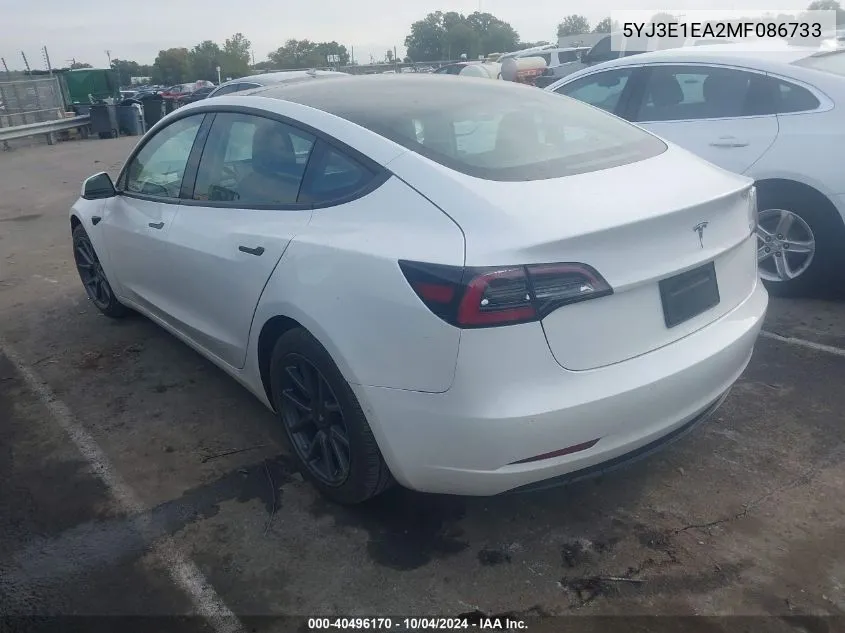 2021 Tesla Model 3 Standard Range Plus Rear-Wheel Drive VIN: 5YJ3E1EA2MF086733 Lot: 40496170