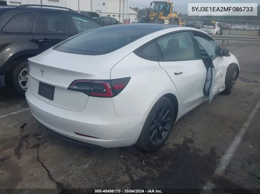 2021 Tesla Model 3 Standard Range Plus Rear-Wheel Drive VIN: 5YJ3E1EA2MF086733 Lot: 40496170