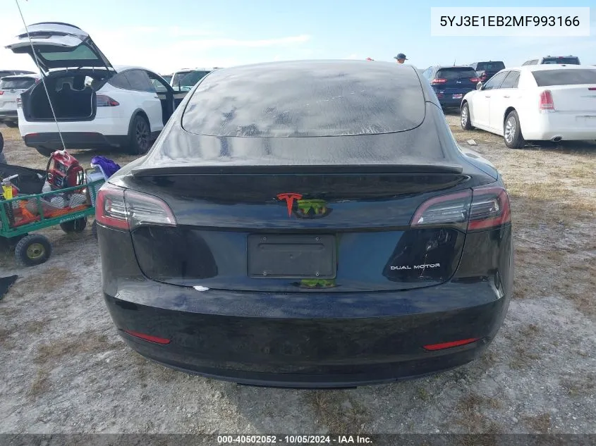 2021 Tesla Model 3 VIN: 5YJ3E1EB2MF993166 Lot: 40502052