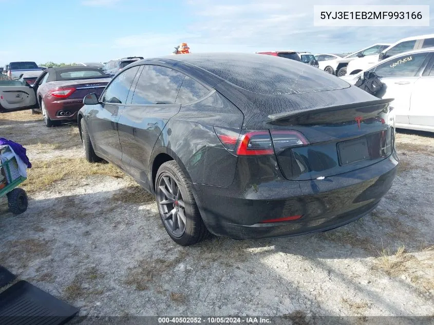 2021 Tesla Model 3 VIN: 5YJ3E1EB2MF993166 Lot: 40502052