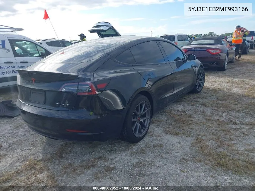 2021 Tesla Model 3 VIN: 5YJ3E1EB2MF993166 Lot: 40502052