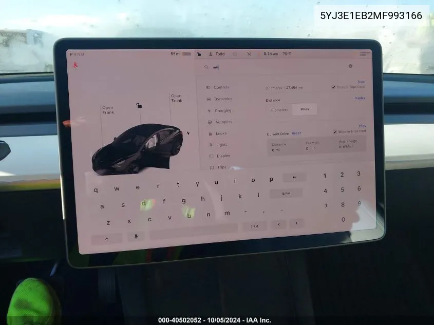 2021 Tesla Model 3 VIN: 5YJ3E1EB2MF993166 Lot: 40502052