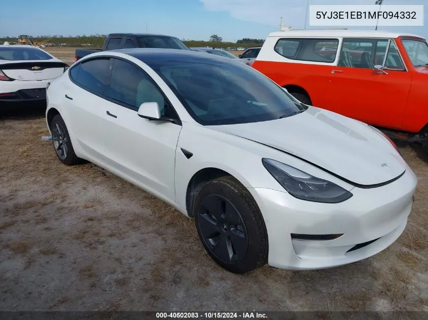 2021 Tesla Model 3 Long Range Dual Motor All-Wheel Drive VIN: 5YJ3E1EB1MF094332 Lot: 40502083