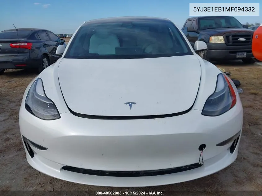 2021 Tesla Model 3 Long Range Dual Motor All-Wheel Drive VIN: 5YJ3E1EB1MF094332 Lot: 40502083