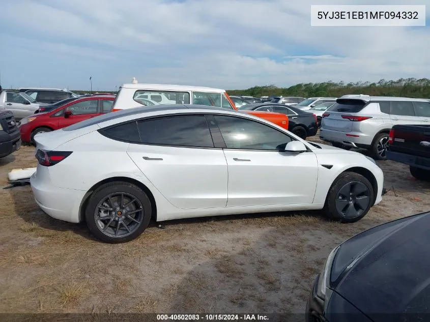 2021 Tesla Model 3 Long Range Dual Motor All-Wheel Drive VIN: 5YJ3E1EB1MF094332 Lot: 40502083