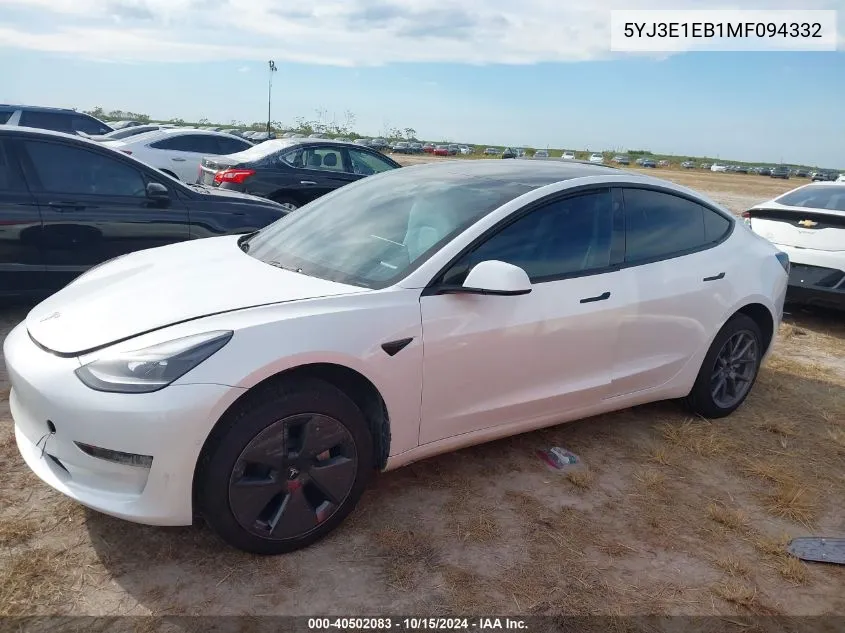 2021 Tesla Model 3 Long Range Dual Motor All-Wheel Drive VIN: 5YJ3E1EB1MF094332 Lot: 40502083