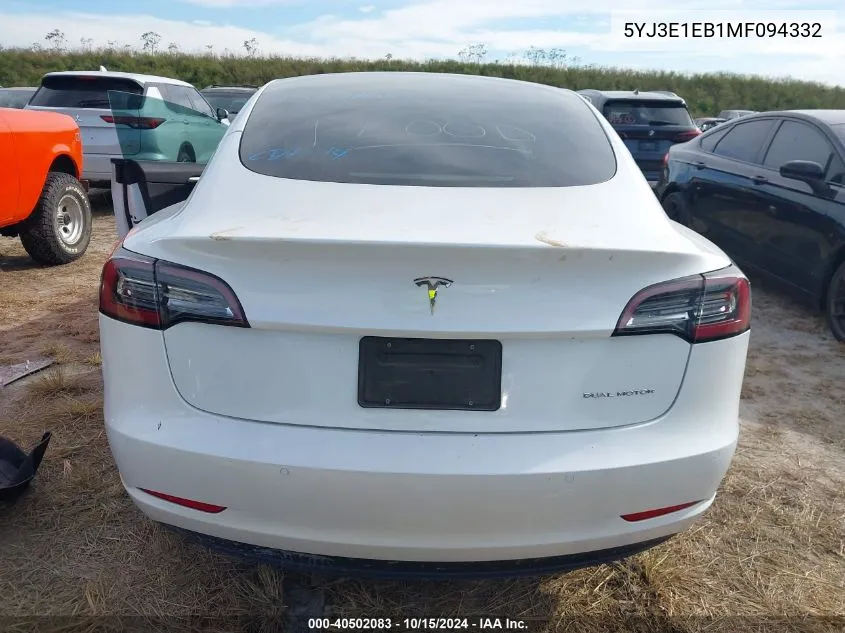 2021 Tesla Model 3 Long Range Dual Motor All-Wheel Drive VIN: 5YJ3E1EB1MF094332 Lot: 40502083