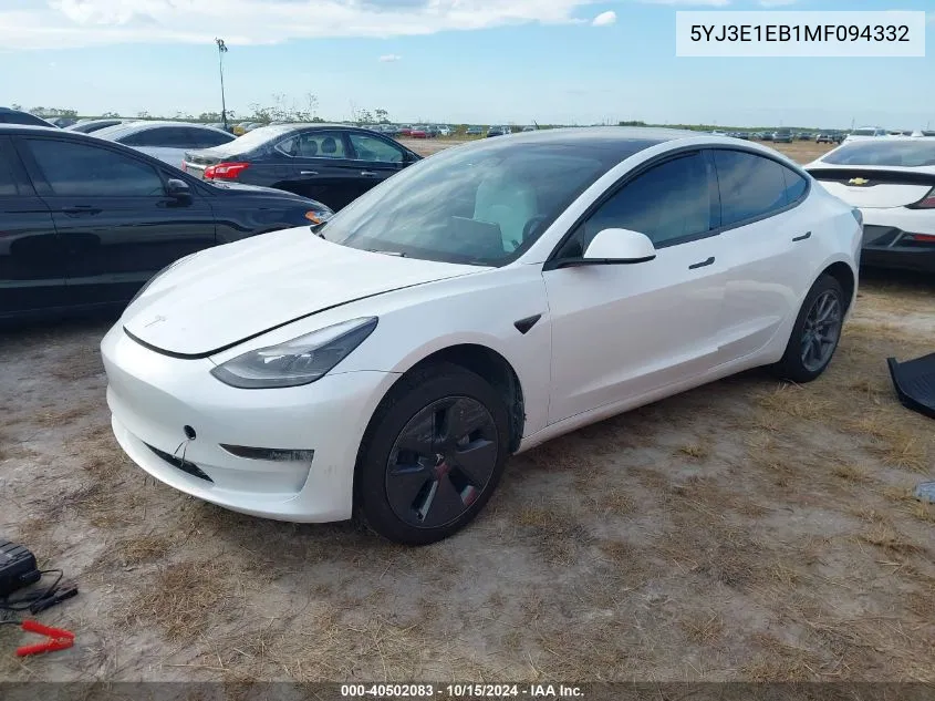 2021 Tesla Model 3 Long Range Dual Motor All-Wheel Drive VIN: 5YJ3E1EB1MF094332 Lot: 40502083