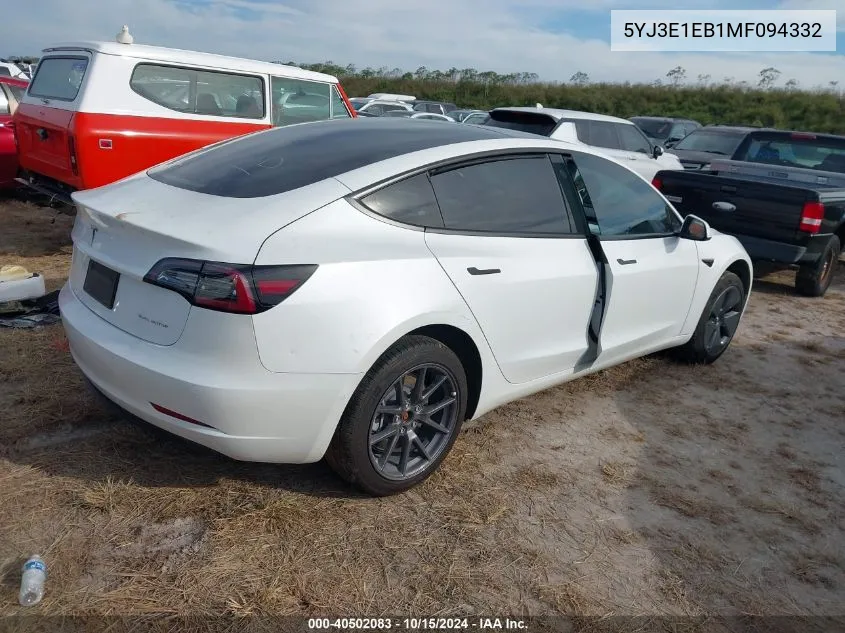 2021 Tesla Model 3 Long Range Dual Motor All-Wheel Drive VIN: 5YJ3E1EB1MF094332 Lot: 40502083