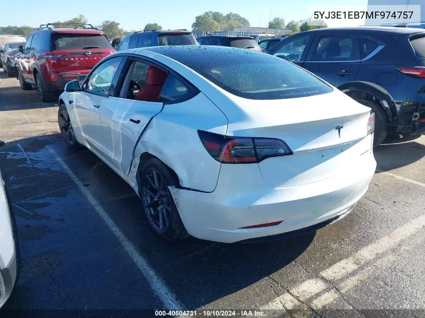 2021 Tesla Model 3 Long Range Dual Motor All-Wheel Drive VIN: 5YJ3E1EB7MF974757 Lot: 40504731