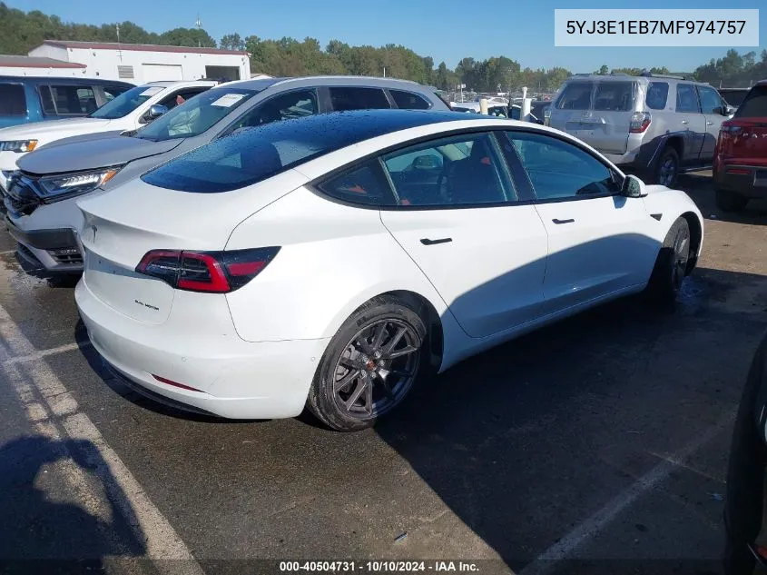 2021 Tesla Model 3 Long Range Dual Motor All-Wheel Drive VIN: 5YJ3E1EB7MF974757 Lot: 40504731