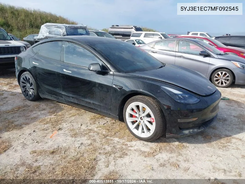 2021 Tesla Model 3 VIN: 5YJ3E1EC7MF092545 Lot: 40513831