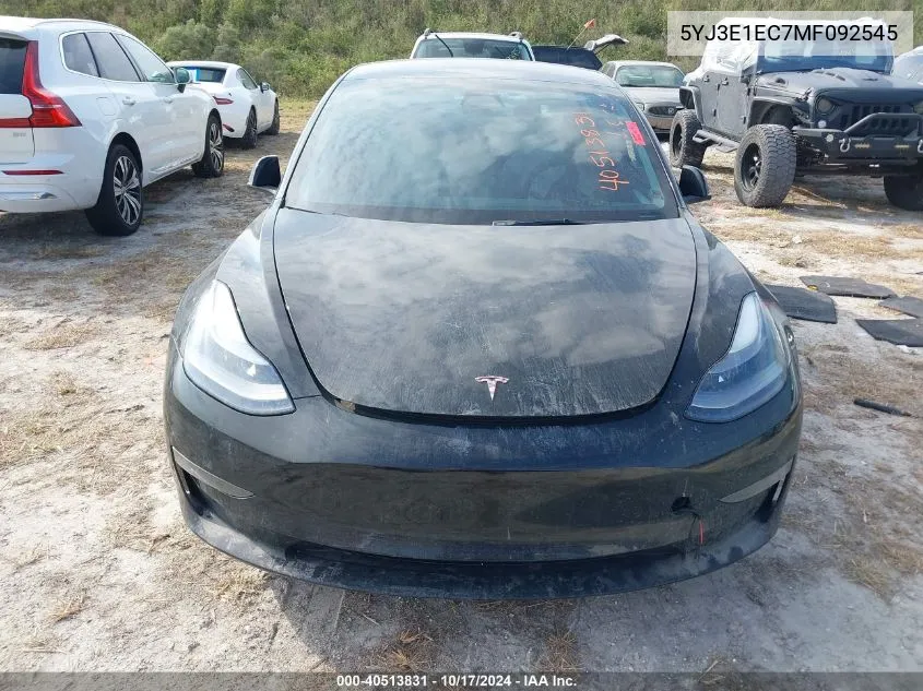 2021 Tesla Model 3 VIN: 5YJ3E1EC7MF092545 Lot: 40513831