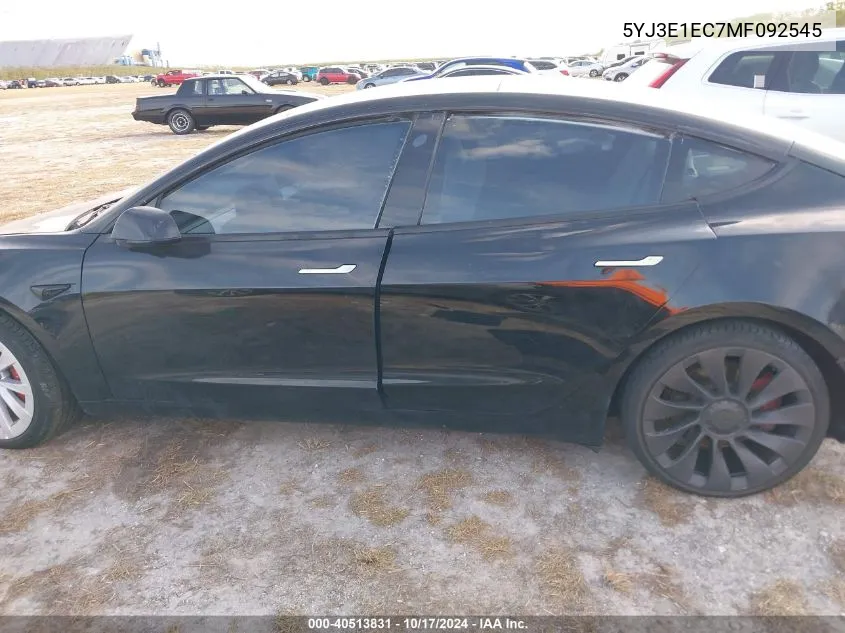 2021 Tesla Model 3 VIN: 5YJ3E1EC7MF092545 Lot: 40513831