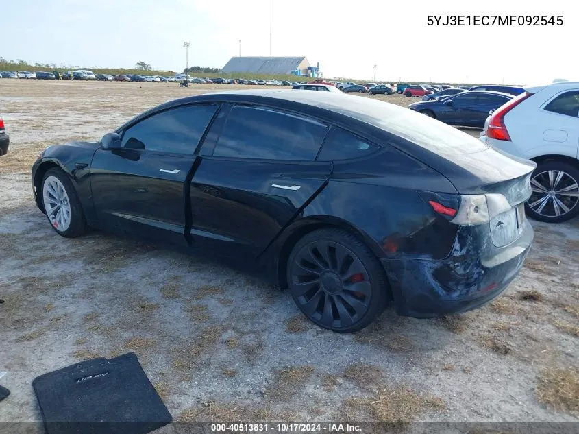 2021 Tesla Model 3 VIN: 5YJ3E1EC7MF092545 Lot: 40513831