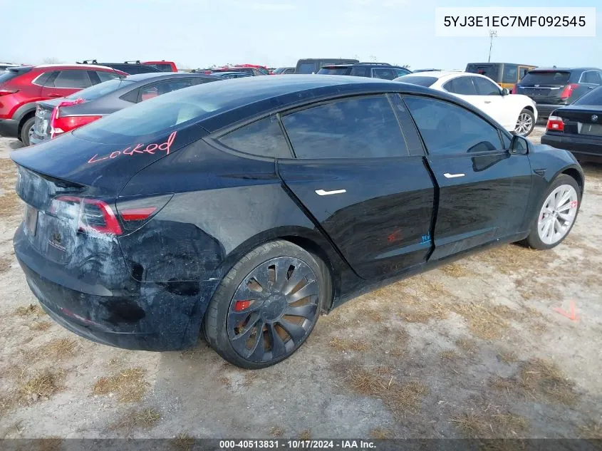 2021 Tesla Model 3 VIN: 5YJ3E1EC7MF092545 Lot: 40513831