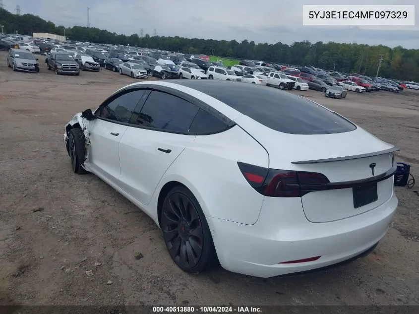 2021 Tesla Model 3 Performance Dual Motor All-Wheel Drive VIN: 5YJ3E1EC4MF097329 Lot: 40513880