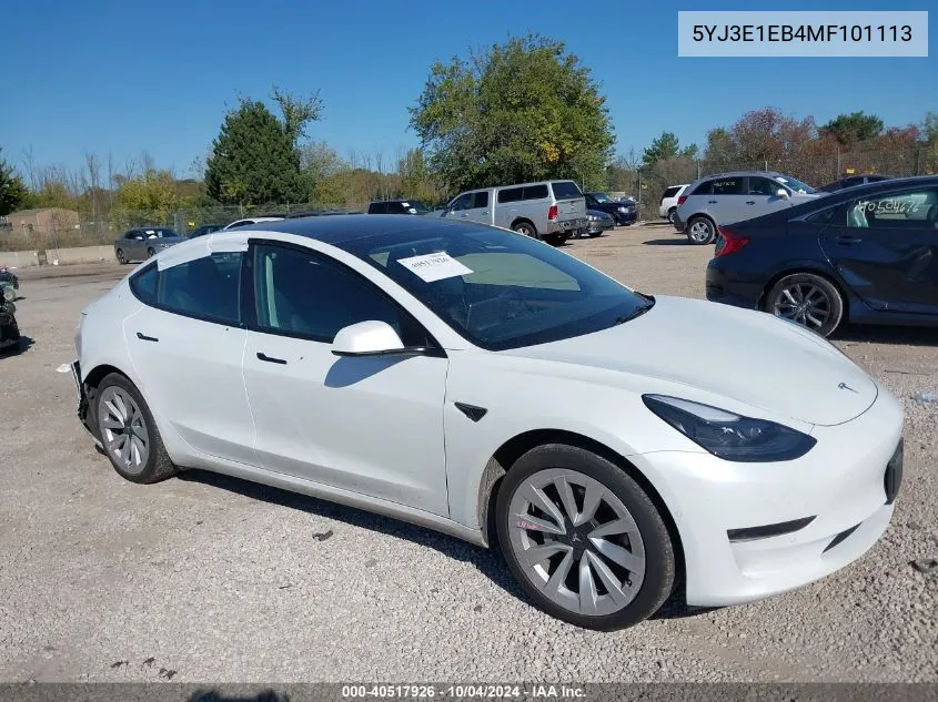 2021 Tesla Model 3 Long Range Dual Motor All-Wheel Drive VIN: 5YJ3E1EB4MF101113 Lot: 40517926