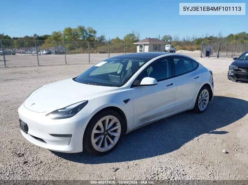 2021 Tesla Model 3 Long Range Dual Motor All-Wheel Drive VIN: 5YJ3E1EB4MF101113 Lot: 40517926