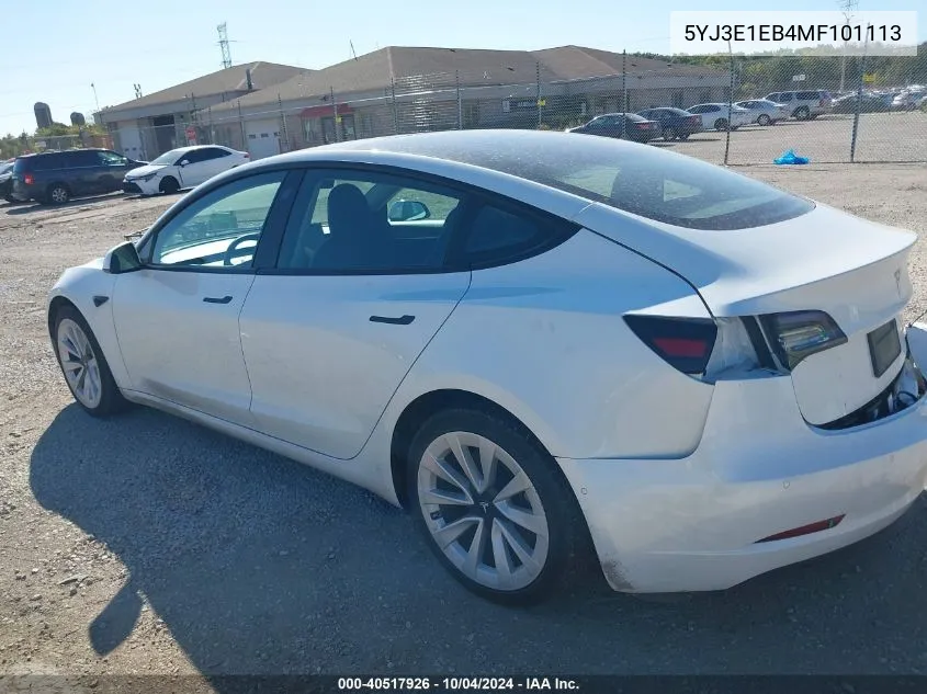 2021 Tesla Model 3 Long Range Dual Motor All-Wheel Drive VIN: 5YJ3E1EB4MF101113 Lot: 40517926