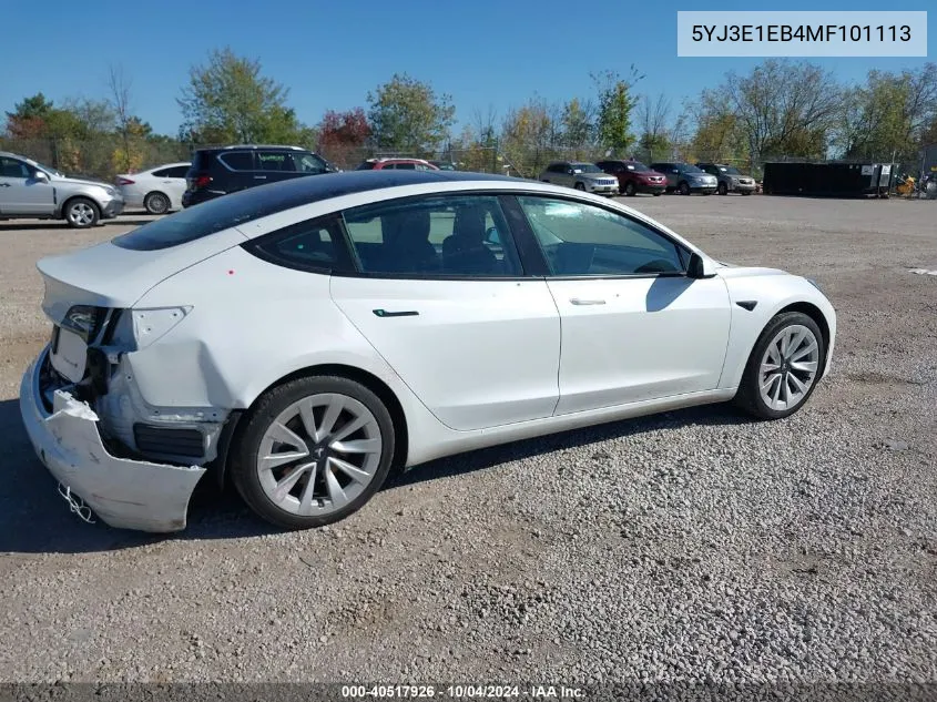 2021 Tesla Model 3 Long Range Dual Motor All-Wheel Drive VIN: 5YJ3E1EB4MF101113 Lot: 40517926