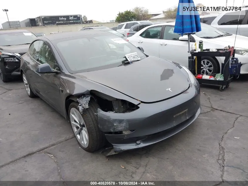 2021 Tesla Model 3 Standard Range Plus Rear-Wheel Drive VIN: 5YJ3E1EA1MF067784 Lot: 40520578