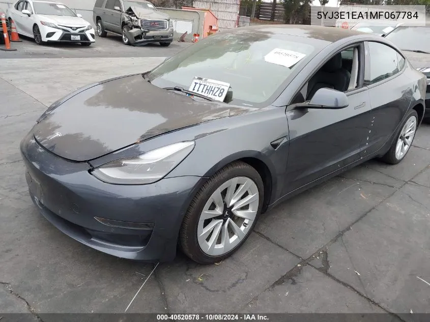 2021 Tesla Model 3 Standard Range Plus Rear-Wheel Drive VIN: 5YJ3E1EA1MF067784 Lot: 40520578