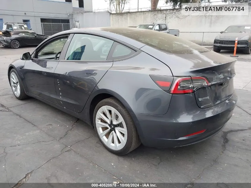 2021 Tesla Model 3 Standard Range Plus Rear-Wheel Drive VIN: 5YJ3E1EA1MF067784 Lot: 40520578