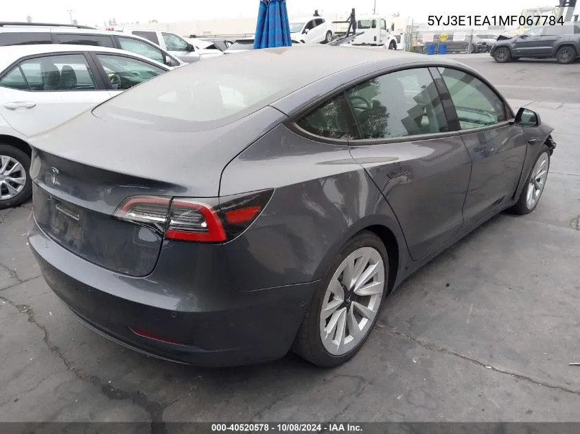 2021 Tesla Model 3 Standard Range Plus Rear-Wheel Drive VIN: 5YJ3E1EA1MF067784 Lot: 40520578