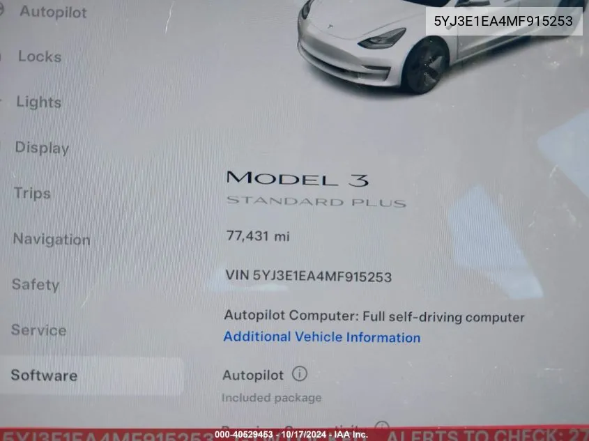 2021 Tesla Model 3 Standard Range Plus Rear-Wheel Drive VIN: 5YJ3E1EA4MF915253 Lot: 40529453