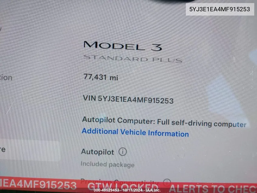 2021 Tesla Model 3 Standard Range Plus Rear-Wheel Drive VIN: 5YJ3E1EA4MF915253 Lot: 40529453