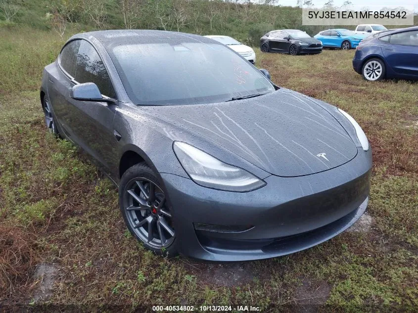 2021 Tesla Model 3 Standard Range Plus Rear-Wheel Drive VIN: 5YJ3E1EA1MF854542 Lot: 40534802