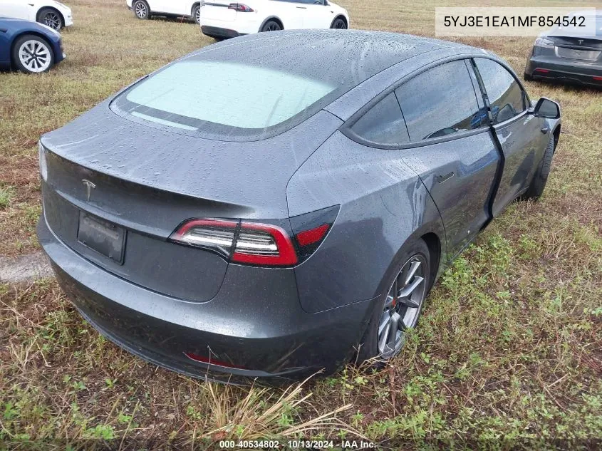 2021 Tesla Model 3 Standard Range Plus Rear-Wheel Drive VIN: 5YJ3E1EA1MF854542 Lot: 40534802