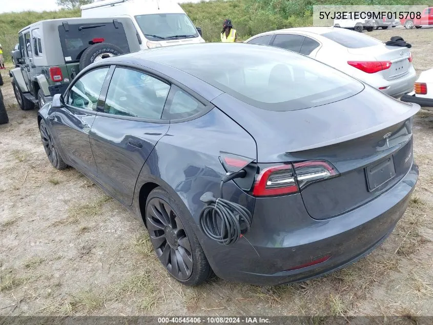 2021 Tesla Model 3 Performance Dual Motor All-Wheel Drive VIN: 5YJ3E1EC9MF015708 Lot: 40545406