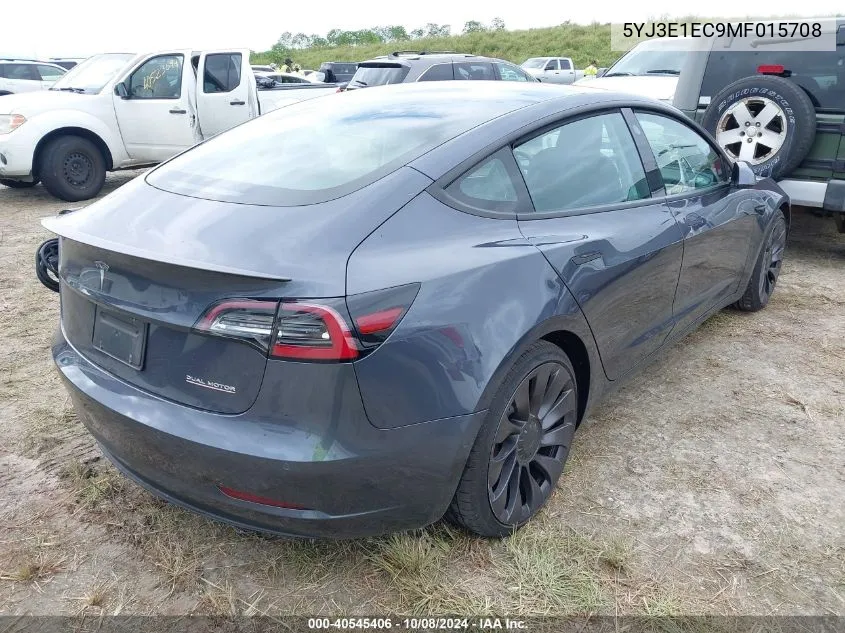 2021 Tesla Model 3 Performance Dual Motor All-Wheel Drive VIN: 5YJ3E1EC9MF015708 Lot: 40545406