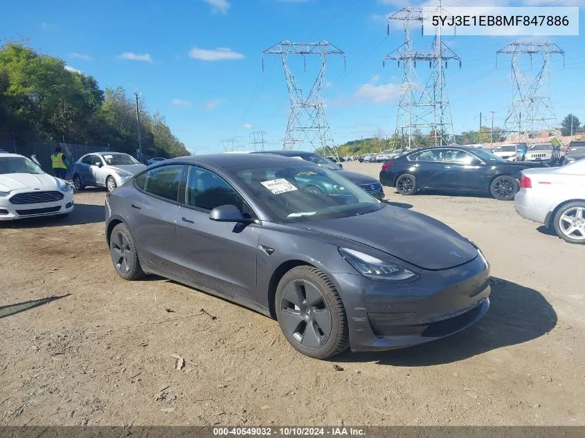 2021 Tesla Model 3 Long Range Dual Motor All-Wheel Drive VIN: 5YJ3E1EB8MF847886 Lot: 40549032