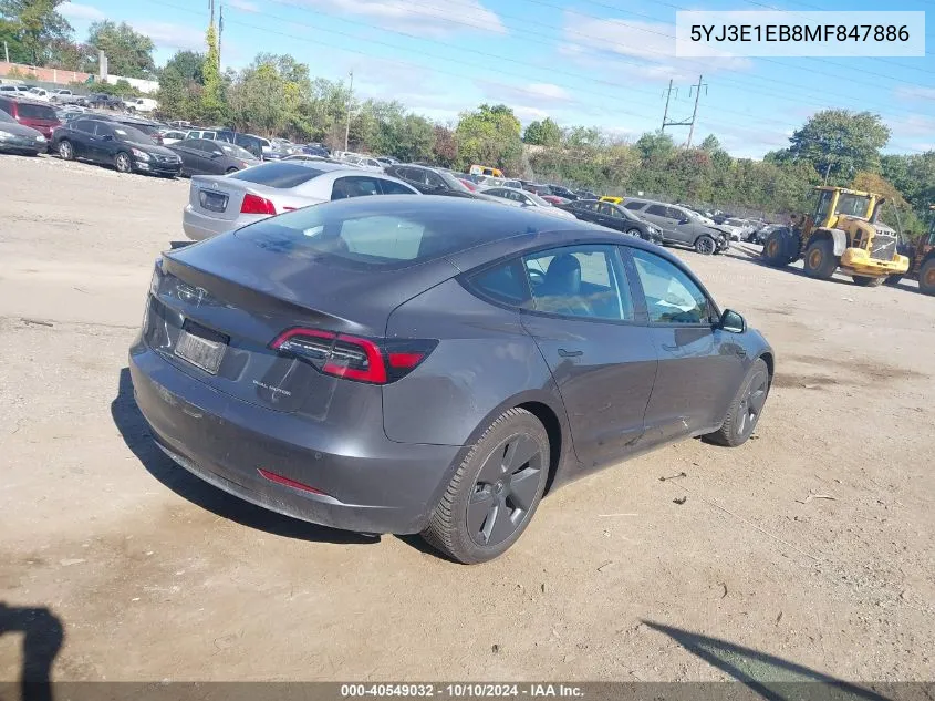 2021 Tesla Model 3 Long Range Dual Motor All-Wheel Drive VIN: 5YJ3E1EB8MF847886 Lot: 40549032