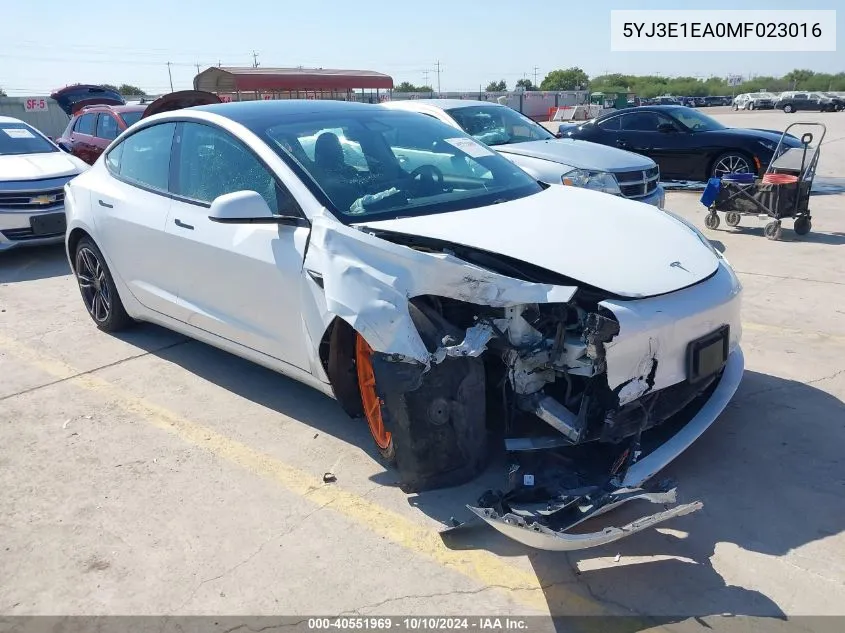 2021 Tesla Model 3 Standard Range Plus Rear-Wheel Drive VIN: 5YJ3E1EA0MF023016 Lot: 40551969