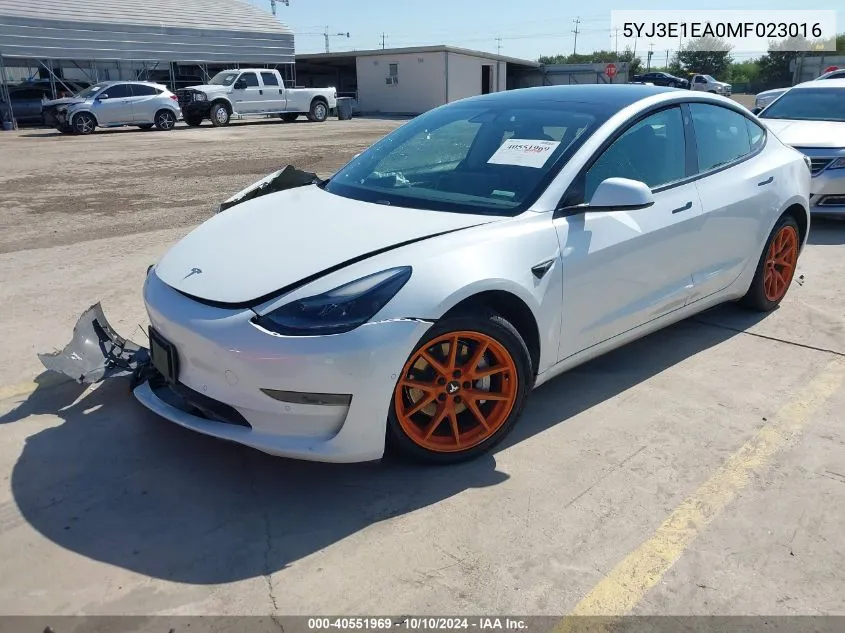 2021 Tesla Model 3 Standard Range Plus Rear-Wheel Drive VIN: 5YJ3E1EA0MF023016 Lot: 40551969