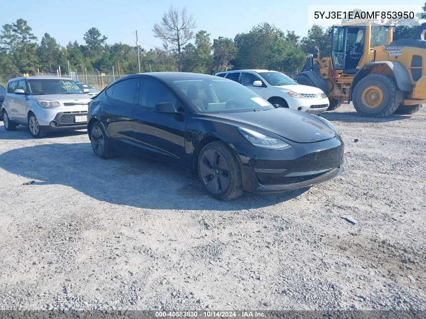 2021 Tesla Model 3 Standard Range Plus Rear-Wheel Drive VIN: 5YJ3E1EA0MF853950 Lot: 40583830