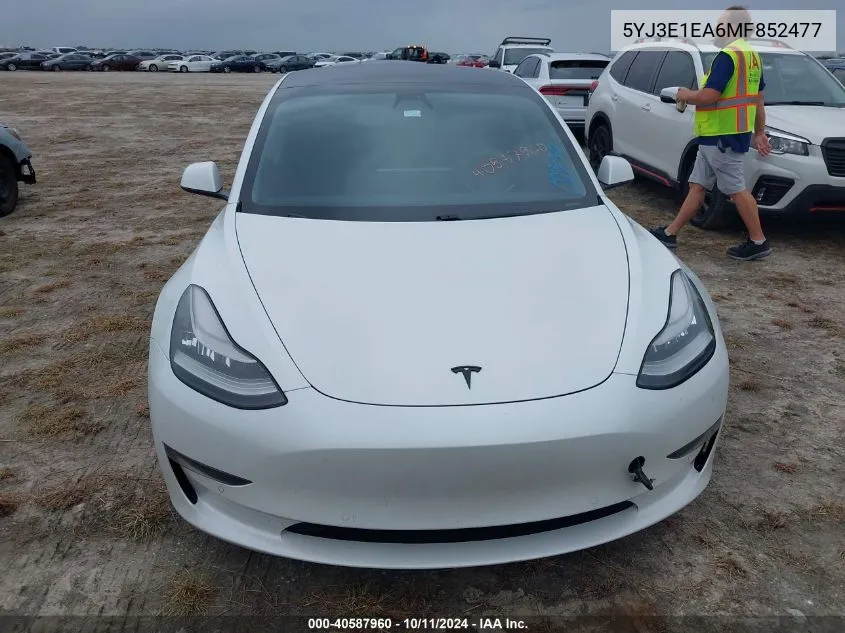 2021 Tesla Model 3 Standard Range Plus Rear-Wheel Drive VIN: 5YJ3E1EA6MF852477 Lot: 40587960