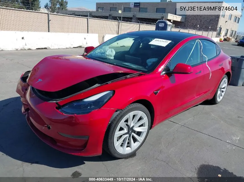 2021 Tesla Model 3 Standard Range Plus Rear-Wheel Drive VIN: 5YJ3E1EA9MF874604 Lot: 40633449