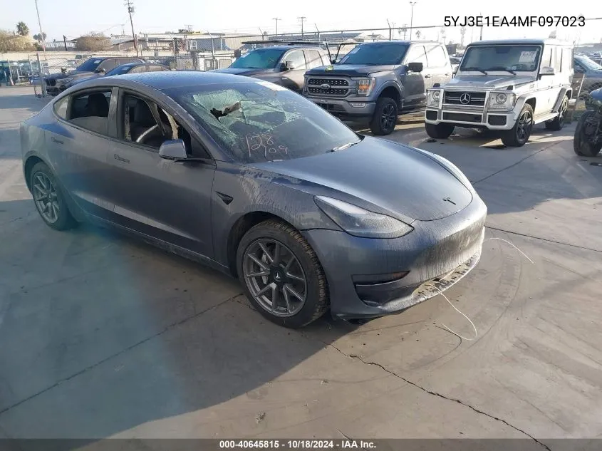 2021 Tesla Model 3 VIN: 5YJ3E1EA4MF097023 Lot: 40645815