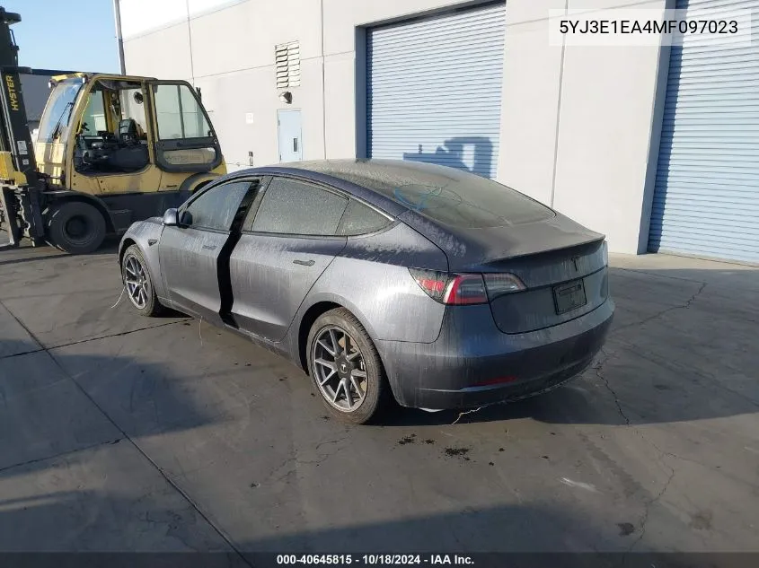 2021 Tesla Model 3 VIN: 5YJ3E1EA4MF097023 Lot: 40645815