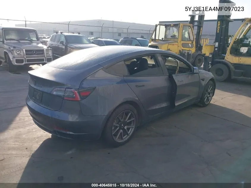 2021 Tesla Model 3 VIN: 5YJ3E1EA4MF097023 Lot: 40645815