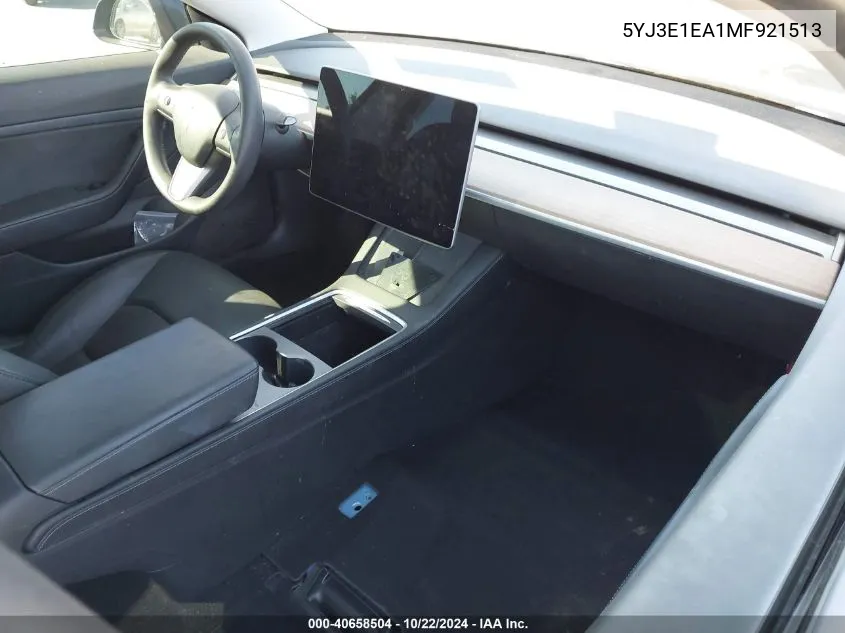 2021 Tesla Model 3 Standard Range Plus Rear-Wheel Drive VIN: 5YJ3E1EA1MF921513 Lot: 40658504